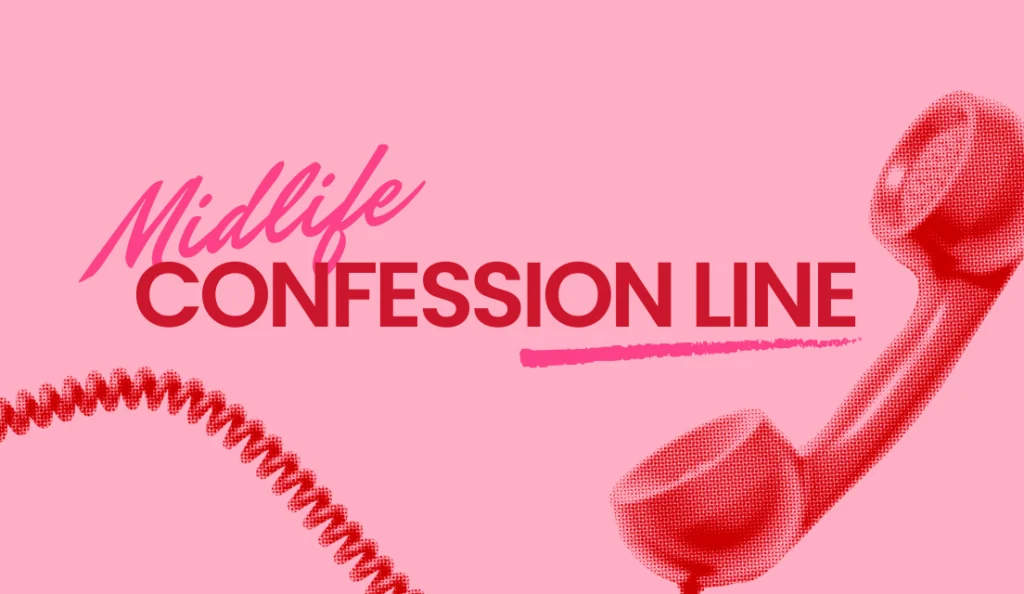 Midlife Confession Line logo in pale pink script and bold capital letters